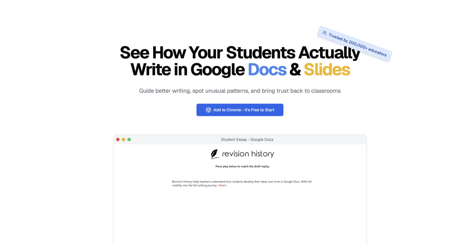 Revision History landing page: See How Your Students Actually Write in Google Docs & Slides